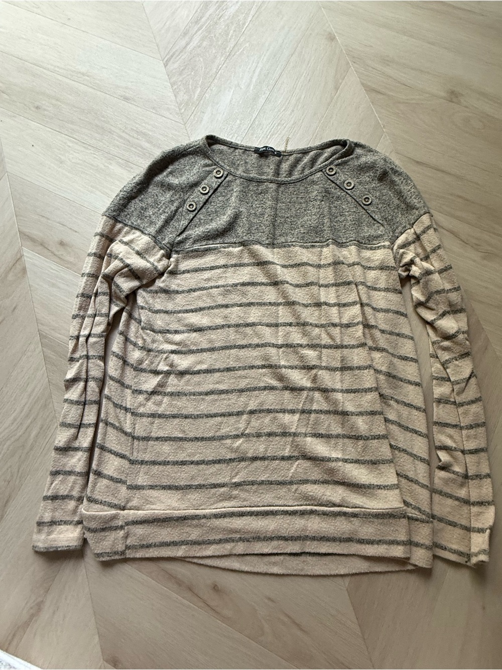 Pink Clover Striped Crewneck Sweater in Beige and Gray